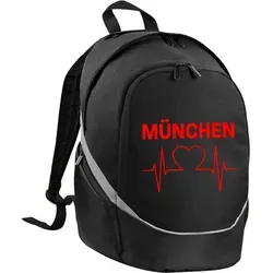 multifanshop Rucksack - München rot - Herzschlag, schwarz - Hochwertiger Rucksack für Fans von München rot. Mit praktischen Fächern und Kopfhörerausgang, ideal für den täglichen Einsatz. Größe: H43cm B30cm T20cm, Gewicht: ca. 500g.