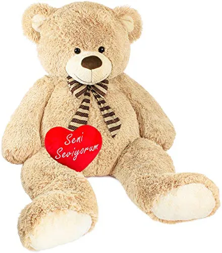 BRUBAKER Riesiger XXL Teddybär 150 cm groß Beige mit einem Seni Seviyorum Plüschherz