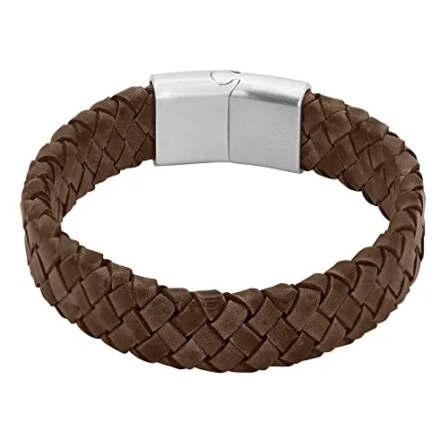 Heideman Armband Herren aus Leder silber farbend matt Lederarmband Keno für Männer Leder Braun