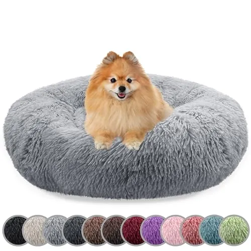 bluzelle Hundebett für kleine Hunde & Katzen, 60cm Rund Donut Kissen - Hundebett aus flauschigem, waschbarem Plüsch mit rutschfester Unterseite für maximalen Komfort und Sicherheit. Ideal für kleine Hunde und Katzen.