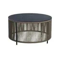 Boxxx Couchtisch, rund aus Metall und Glas - Eleganter Couchtisch in Grau, Natur und Schwarz, ideal für stilvolle Wohnzimmer mit einem Durchmesser von 75 cm und einer Höhe von 40 cm.