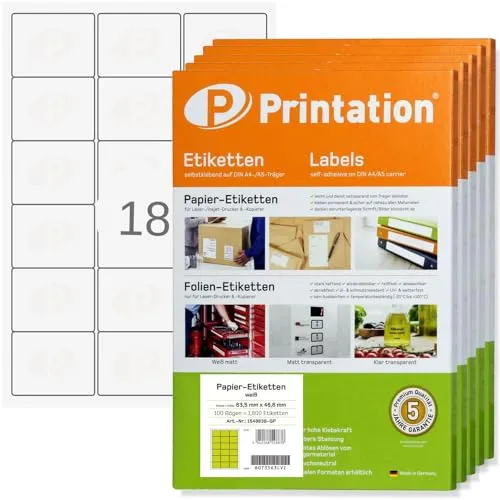 Printation Adress-Etiketten 63,5 x 46,6 mm Brief Etiketten selbstklebend weiß