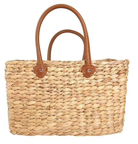 Kobolo Shopper Korbtasche aus Wasserhyazinthe - Stilvolle Shopper-Tasche aus 96% Wasserhyazinthe, ideal für den Alltag. Mit geflochtenem Design und praktischen Maßen: 43x27x24 cm.