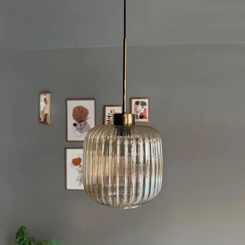 bamyum Mopa Pendelleuchte Vintage Glas, 20 cm Retro Hängelampe Esstich, Pendelleampe Kugel Glas, Küchenlampe Wohnzimmer E27, Glaslampe Hangend Esstich, Lampenschirm