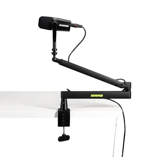 Shure by Gator Premium Low-Profile Mikrofonständer für Schreibtisch - Mikrofonständer für Podcast und Streaming, voll verstellbar und mit flachem Design für ungehinderte Sicht. Ideal für Home Office und professionelle Anwendungen.