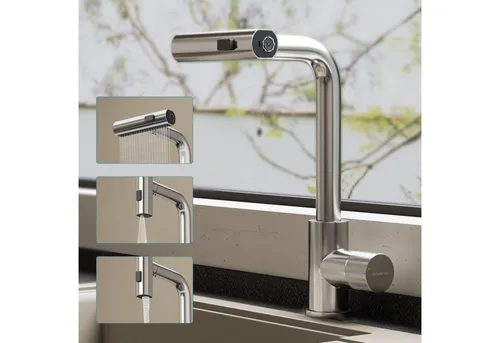 doporro Küchenarmatur Turnix-02 ausziehbar mit 3 Strahlarten - Moderne Spültischarmatur mit elegantem Design und 360° schwenkbarem Auslauf. Ideal für eine einfache Handhabung beim Spülen und Befüllen großer Gefäße. Hochwertige Materialien garantieren Langlebigkeit und Komfort in jeder Küche.