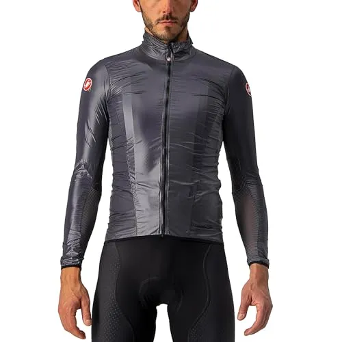 CASTELLI Herren Aria Shell Jacket - DUNKELGRAU, XL EU - Windbreaker mit leichtem, winddichtem Mikrofaserstoff und reflektierendem Schriftzug, ideal für Radfahrer, die Schutz und Atmungsaktivität suchen.