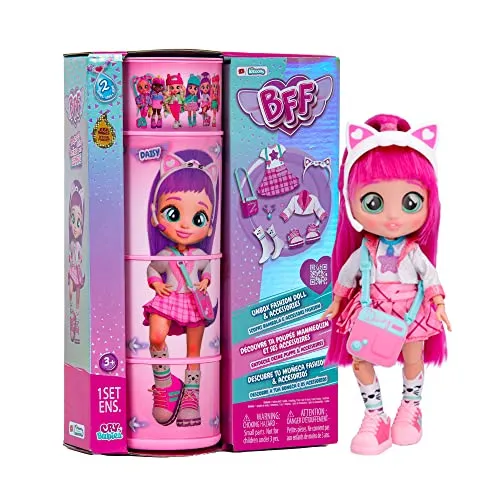 BFF BY CRY BABIES S2 Daisy Modepuppe mit Langen Haaren, Stoffkleidung und 9 Accessoires, Spielzeuggeschenk für Mädchen und Jungen + 5 Jahre