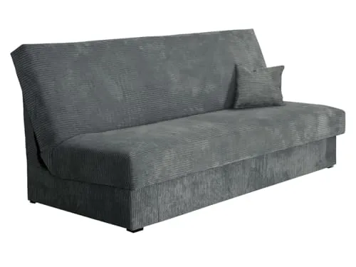 Schlafsofa Adela Mini Cord mit Bettkasten - 3-Sitzer Sofa - Elegantes Schlafsofa mit Bettkasten und absolut ebener Schlaffläche (175x105 cm), ideal für kleine Räume. Inklusive Kissen und Lieferung bis zur Wohnungstür.