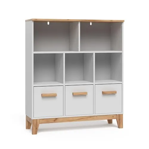 VitaliSpa® Bücherregal Malia, Weiß/Artisan, 98.4 x 113.4 cm - Das Kinderregal Malia bietet mit acht Fächern viel Platz für Bücher und Spielzeug. Die praktischen Holzboxen fördern Ordnung und machen das Aufräumen zum Kinderspiel. Ideal für kreative Abenteuer im Kinderzimmer!