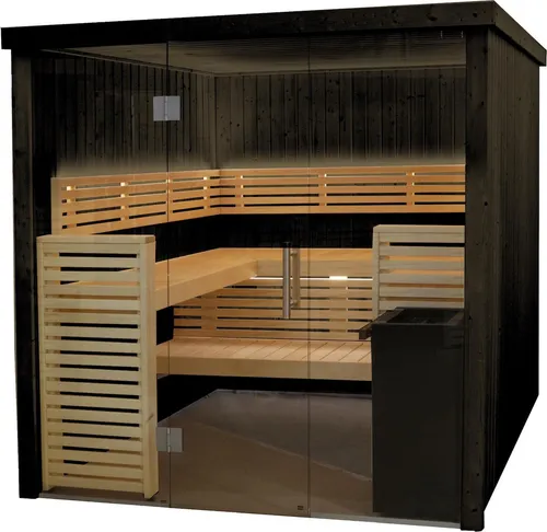 Harvia Fenix 2020S Sauna – Schwarze Fichten-Saunakabine für drinnen - Moderne Indoor-Sauna (206 x 203 x 201 cm) aus langlebiger Fichte. Hochwertige Isolierung sorgt für schnelle Erwärmung. Genießen Sie entspannende Momente in stilvollem Design!