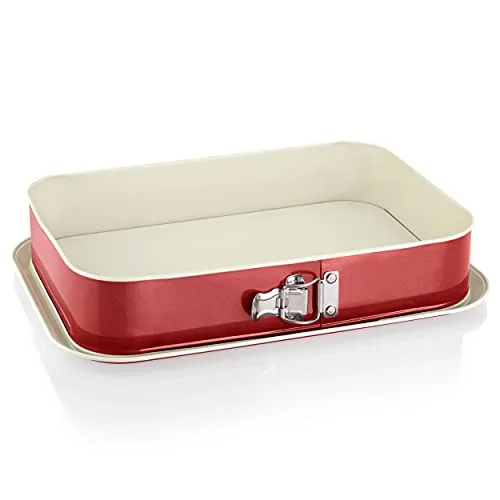 Grizzly Springform Eckige Backform 35x24 cm, Rot-Creme, mit Auslaufschutz, Antihaftbeschichtet, Große Hohe Rechteckige Kuchenform