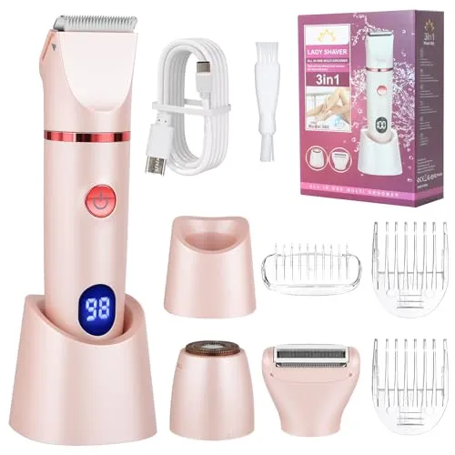 Cozary Damenrasierer Elektrisch 3-in-1, Bikini Trimmer für Körper Scham und Nase, Intimrasierer für Frauen Wasserdicht, Nass- und Trockengebrauch, Wiederaufladbarer Trimmer Damen, LCD-Display