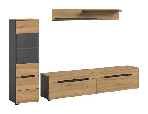 xonox Wohnzimmer Canu 3-tlg. Wohnkombination - TV-Möbel & Schrankwände, moderne Wohnwand mit 5 Regalfächern und 3 Türen, ideal für stilvolle Wohnzimmergestaltung.