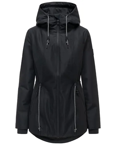Navahoo Damen Übergangsjacke Blumentanz 14 Black Gr. 3XL - Moderne, wasserdichte Übergangsjacke für milde Tage. Mit verstellbarer Kapuze, Taillenzug und praktischen Taschen – ideal für aktive Freizeit und stylische Looks.