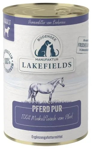 Produktbild Lakefields Premium Hundefutter Nass | Pferd pur 100% | 400g | Reines Muskelfleisch | Pferdefleisch aus artgerechter Tierhaltung | Hypoallergenes Nassfutter für Hunde | Regional & Getreidefrei