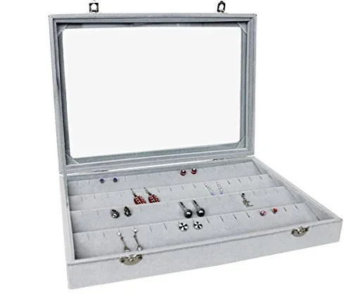 Schaukasten Schmuckkasten Schmucklade Schmuckdisplay Glasdeckel grau (für Ohrringe)