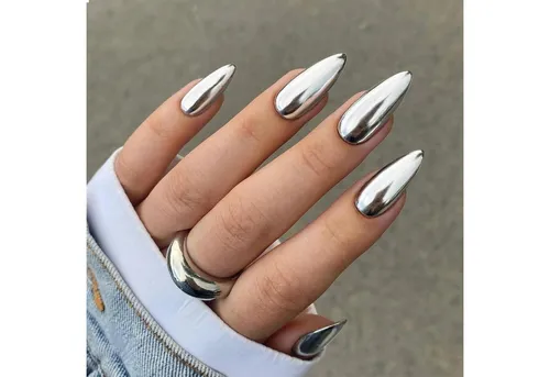 LuxusKollektion Kunstfingernägel 24Pcs Lustrous Chrome Press on Nägel Mittel Almond Spiegel Lack Klebe