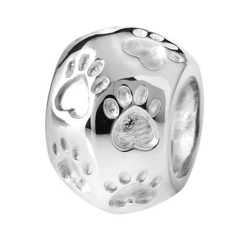 MATERIA 925 Sterling Silber Bead Anhänger Pfoten Tierpfoten Kugel rhodiniert
