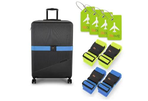 Raburg Gepäckgurt Reiseset Koffergurt, Kofferanhänger, (8-teiliges Set, 8-tlg., Schwarz, Grün, Blau), ideal für: Flugreise, Reisegepäck, Taschen, Koffer, Trolley, Kreuzfahrt