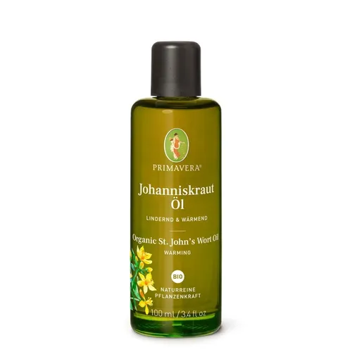 Primavera Johanniskraut Öl Bio 100 ml - Hochwertiges Körperöl zur Unterstützung der Pflege beanspruchter Haut. Ideal für wohltuende Massagen, hergestellt aus Bio Johanniskraut und Bio Olivenöl aus der Provence.