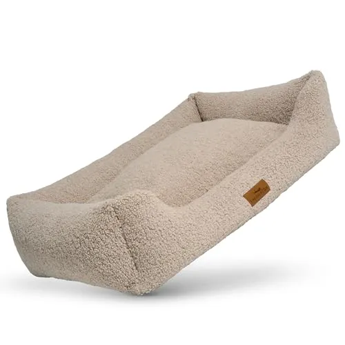 Orthopädisches Hundebett Teddy - Hundekorb waschbar - Ergonomisches Hundesofa mit herausnehmbarem Liegekissen - OEKO® TEX zertifiziert & Made in EU - Für kleine, mittelgroße & große Hunde (Greige, L)