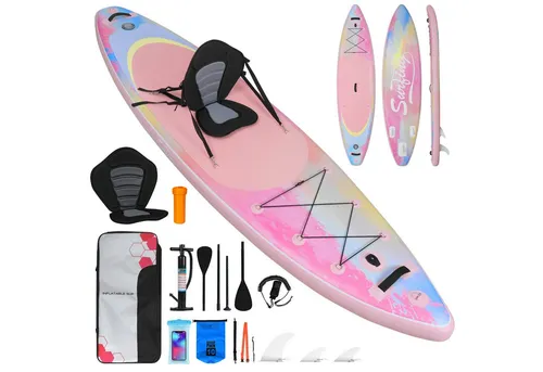 Puluomis Aufblasbares SUP-Board Set mit Halter und Sitz - Das 335 cm lange SUP-Board Set bietet Stabilität und Komfort beim Paddeln. Ideal für Einsteiger und Abenteuerlustige, bis 150 kg belastbar und mit praktischem Rucksack für den einfachen Transport.