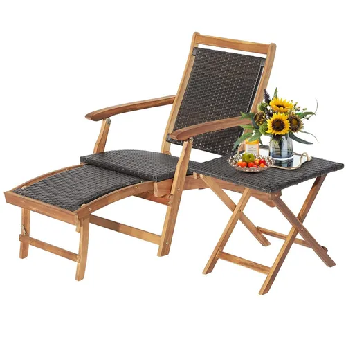 Deckchair mit Beistelltisch aus Akazienholz – Klappbarer Liegestuhl - Stilvoller Gartenstuhl aus robustem Akazienholz, ideal für Innen- und Außenbereiche. Klappbar für einfache Lagerung und Transport, inklusive praktischem Beistelltisch.