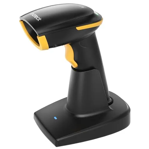 Inateck Bluetooth Barcode Scanner 2D - Drahtloser 2D QR Code Scanner mit 2600 mAh Akku und intelligenter Ladestation, ideal für Lager und Einzelhandel dank breiter Kompatibilität und schneller Dekodierfähigkeit.