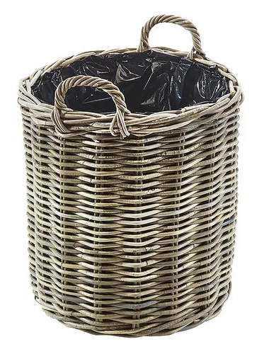 Kobolo Pflanzkübel Pflanzkorb aus grauem Rattan mit Folie klein