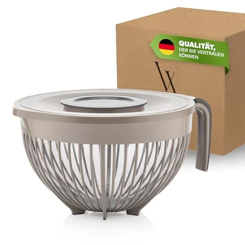 Viwares Rührschüssel 3L mit Deckel – Standfeste, BPA-freie Rührschale für Kuchen, Brot und Pizzateig – Doppelter Deckel mit herausnehmbarem Sichtfenster Spülmaschinenfest, Beige