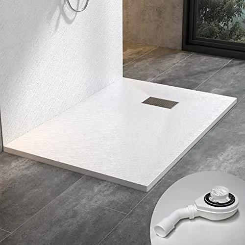 WITEN&NOCK Duschwanne 80x90 cm – Antirutsch Brausewanne in Steinoptik - Duschkabinen & -wände: Diese extraflache SMC Duschwanne bietet eine rutschfeste Oberfläche für mehr Sicherheit und ist ideal für barrierefreie Montagen.