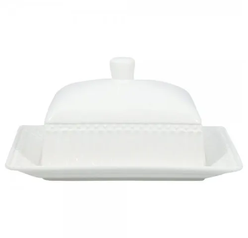 Greengate Butterdose Alice - Weiße Stoneware Butterdose - Elegante Butterdose aus Stoneware, perfekt für stilvolle Tischdekoration. Maße: 17 x 14 cm, Höhe: 9 cm.