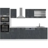 Vicco Küchenzeile R-Line 300 cm Schwarz Beton Weiß - Küchenzeilen, modulare Komplettküche mit flexiblem Design für optimale Nutzung und Anpassungsfähigkeit in jedem Haushalt.