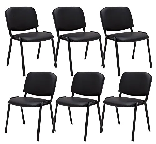 CLP 6er Set Besucherstuhl Ken Kunstleder - Stapelstuhl mit Metallgestell - Bürostühle mit hochwertigem Kunstlederbezug, ideal für Wartezimmer und Konferenzräume. Bequeme Polsterung und platzsparend stapelbar für flexiblen Einsatz.