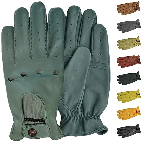 German Wear Herren Lederhandschuhe für Autofahrer, Größe 9, Seegrün - Dünne und weiche Lamm-Nappalederhandschuhe, perfekt für angenehmen Tragekomfort. Klassisches Design mit perforierten Fingern, ideal für den täglichen Einsatz. Hochwertige Verarbeitung von German Wear.