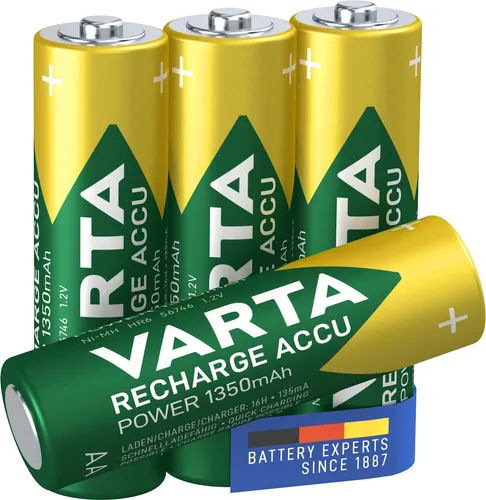 VARTA Akku NiMH Mignon AA 1350mAh - 4er Pack - Batterien mit 1350mAh Kapazität, vorab aufgeladen und ideal für alle Geräte, die langlebige Energie benötigen.