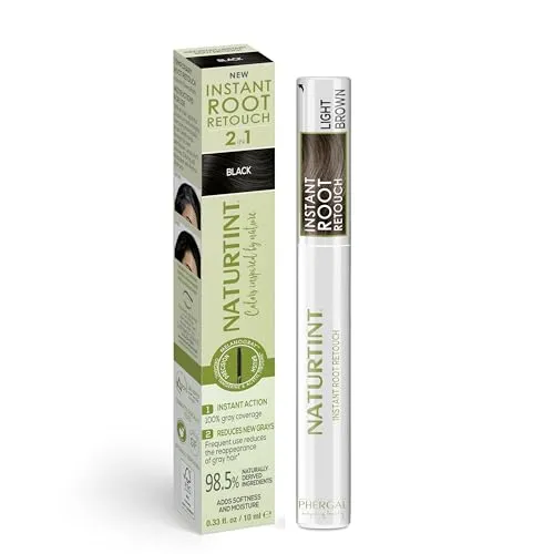 Naturtint | Instant Root Retouch | Temporärer Grauhaarnachbesserer für Wurzeln und Augenbrauen | Praktisch und bequem dank des Pinsels | 98,5% natürliche Inhaltsstoffe | Hellbraun | 10 ml
