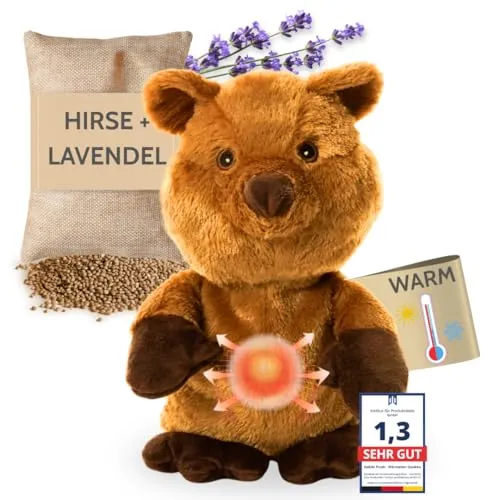 Habibi Plush Wärmekissen Quokka - Heizkissen und Kuscheltier in einem, gefüllt mit natürlichen Hirsekörnern und aromatischen Düften für entspannende Wärme und Stressreduktion – ideal für Groß und Klein!