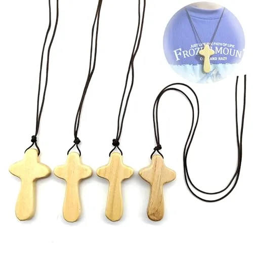CHENNAN 4 Stück Holz Kreuz Anhänger Charms, Kiefer Minikreuz, Kleines Holzkreuz Zum Beten, Handgefertigt Holz Halskette mit Anhänger Kreuz, Kann von Männern und Frauen Getragen Werden (Holzfarbe)