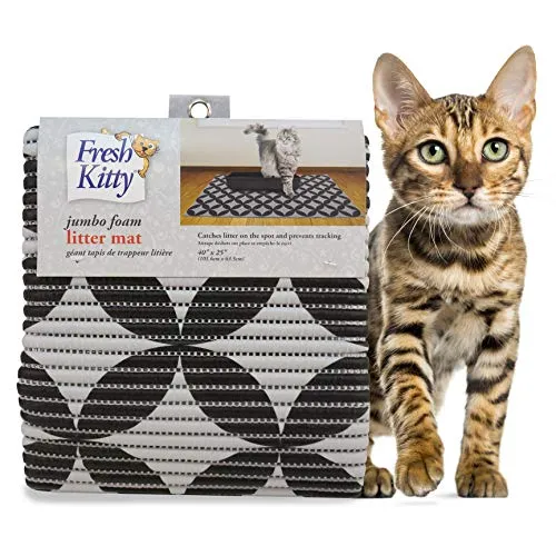 Fresh Kitty Durable XL Jumbo Foam Katzentoilettenmatte – BPA- und phthalatfrei, wasserabweisend, fängt Streu aus der Box auf, Streukontrolle, leicht zu reinigende Matten – graues Muster, 101,6 x 63,5