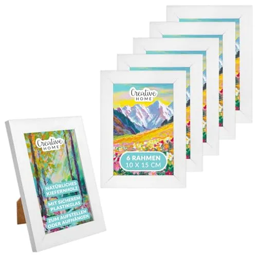 Creative Home 10x15 cm 2er Weiß Bilderrahmen Set | Unlackiert Fotorahmen aus Kiefern-Holz | mit Rückwand zum Auf-Stellen und Auf-Hängen | Portrait-Rahmen | Geschenk | 2er-Pack