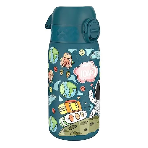 ion8 Kinder Trinkflasche Edelstahl Leicht 400ml Nicht Isoliert Auslaufsicher Einhandöffnung Sichere Verriegelung Spülmaschinenfest Klappdeckel Leicht zu Reinigen, Weltraummann