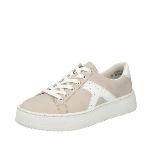 RIEKER Damen Plateausneaker Größe 43 – taupe/offwhite - Stylische Plateausneaker von Rieker aus hochwertigem Lederimitat mit 3 cm Plateauhöhe. Ideal für Freizeitaktivitäten, kombiniert Komfort und modernes Design.