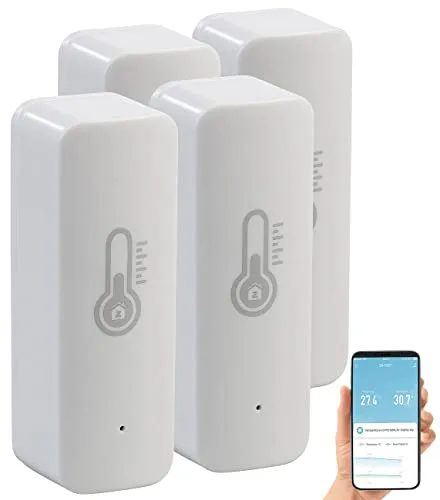 WLAN-Temperatur- & Luftfeuchtigkeits-Sensor 4er-Set - Sensoren & Bewegungsmelder, ermöglicht präzise Überwachung von Temperatur und Luftfeuchtigkeit über eine App – ideal für Ihr Zuhause.