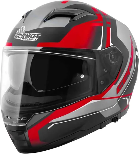 Germot GM 350 Integralhelm - Matt Schwarz Rot mit Sonnenblende - Motorradhelm für Unisex Erwachsene in Größe XL 61/62, ECE-zugelassen und mit optimaler Belüftung sowie kratzfestem Visier für höchsten Fahrkomfort.