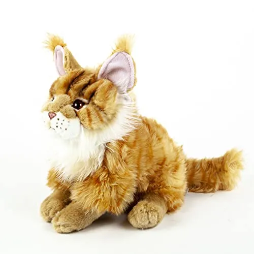 Maine Coon Katze Kuscheltier 25 cm - Rot Getigert von Uni-Toys - Stofftier: 25 cm große Maine Coon Katze in rot/weiß getigert, maschinenwaschbar bis 30°C, ideal zum Kuscheln und Dekorieren.