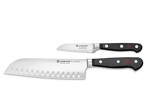 Wüsthof Classic Messersatz mit 2 Messern - Küchenmesser-Set mit Santoku und Gemüsemesser, perfekt für Hobbyköche. Hochwertige Klingen aus Solingen, ideal für präzise Schneidarbeiten.