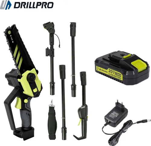 2-in-1 Kabelloser Teleskop Astsäge & Mini Mettensäge, 6 Zoll Bürstenloser Mettensäge mit Teleskopierbarem Stab, Kettenastsäge mit 1×2000mAh Akku