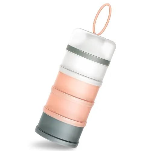 Queta Milchpulver Portionierer Säuglingsmilchpulverspender, 480 ml stapelbare Babynahrung, 4 Schichten Tragbarer Milchpulverbehälter/Getreide/Lebensmittel/Obst/Snacks (Rosa)